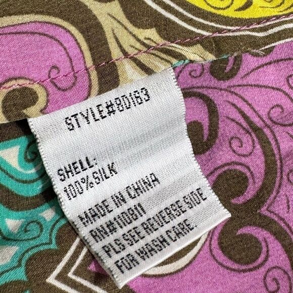 Yoana Baraschi Dress Womens Size 4 Silk Paisley satin Belted Button up Mini - Picture 14 of 14